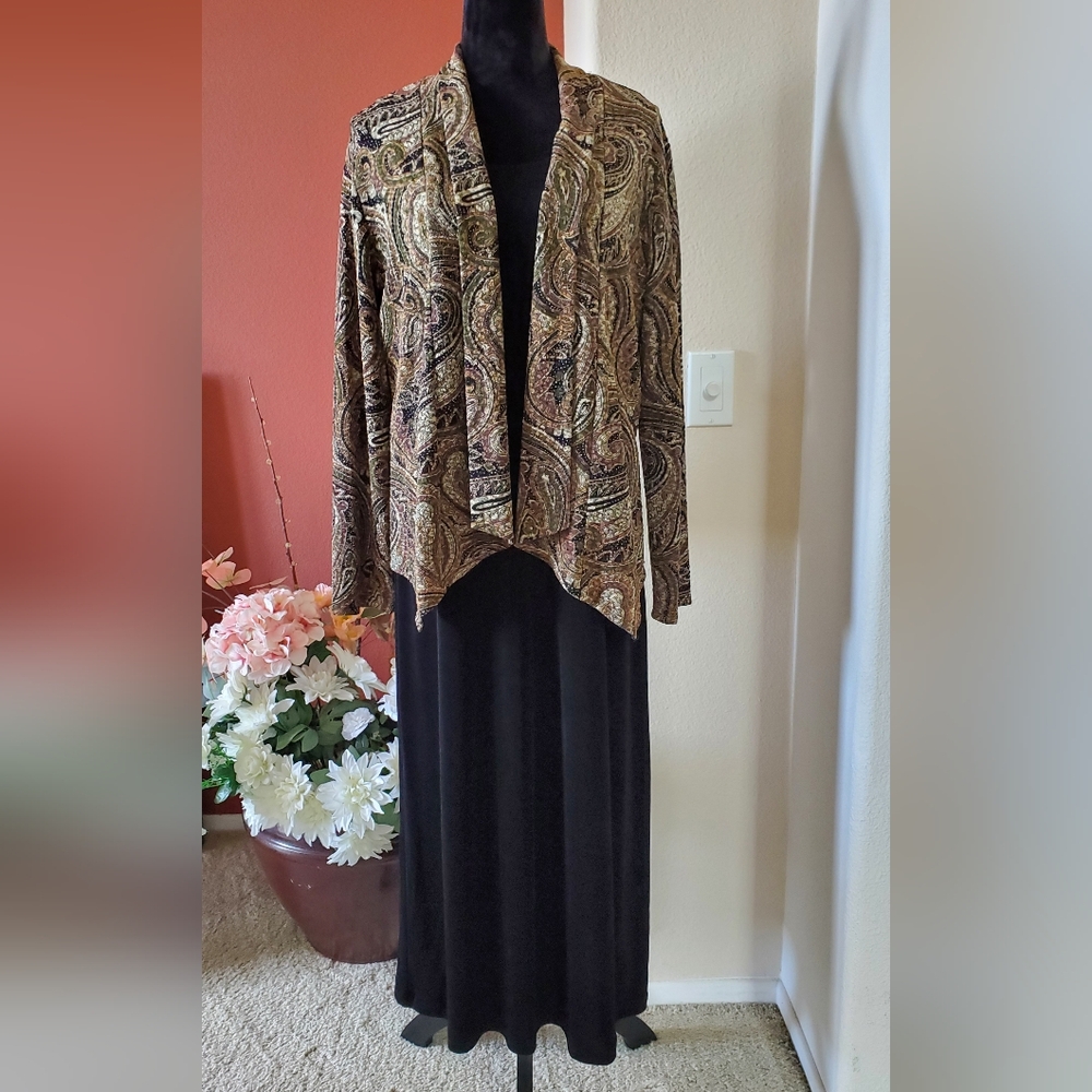 2 Pcs. Cocktail/Party Long Sleeve Jacket & Long Black Dress - Picture 1 of 13